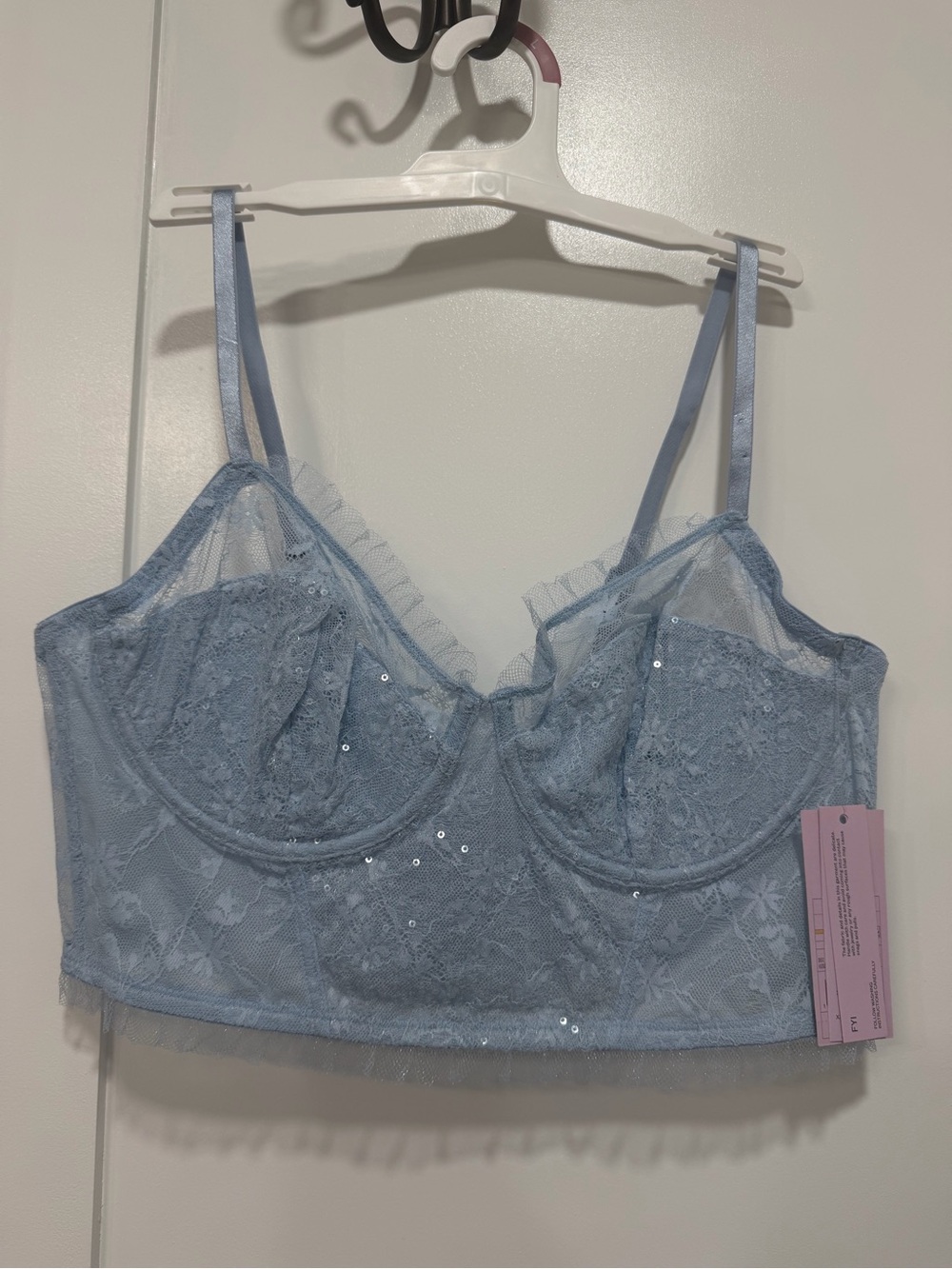 wild fable Light Blue Lace Sequin Longline Bralette Top